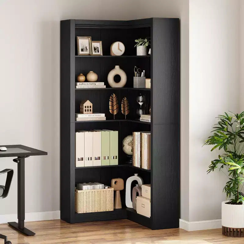 Étagère d'angle en forme de L de 182 cm, à 5 niveaux, en MDF, pour salon, chambre et bureau