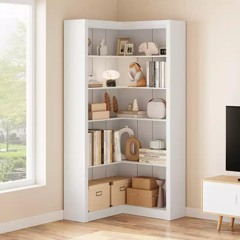 Étagère d'angle en forme de L de 182 cm, à 5 niveaux, en MDF, pour salon, chambre et bureau