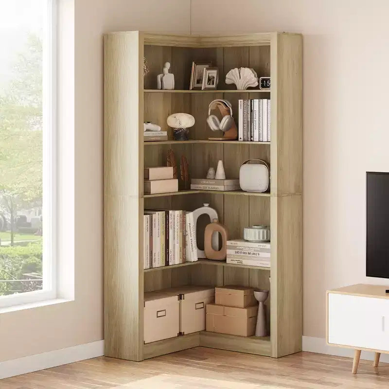 Étagère d'angle en forme de L de 182 cm, à 5 niveaux, en MDF, pour salon, chambre et bureau