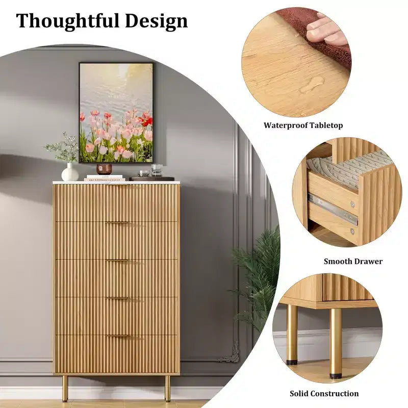 Commode en bois à 5 tiroirs larges
