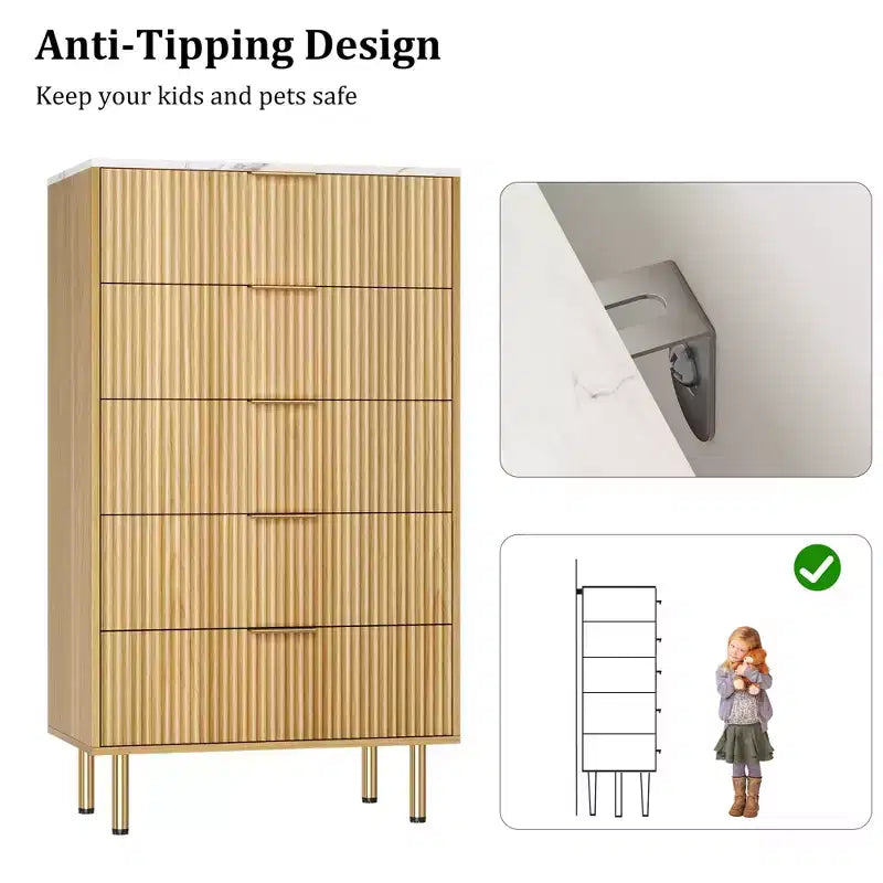 Commode en bois à 5 tiroirs larges