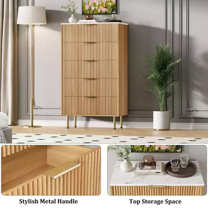 Commode en bois à 5 tiroirs larges