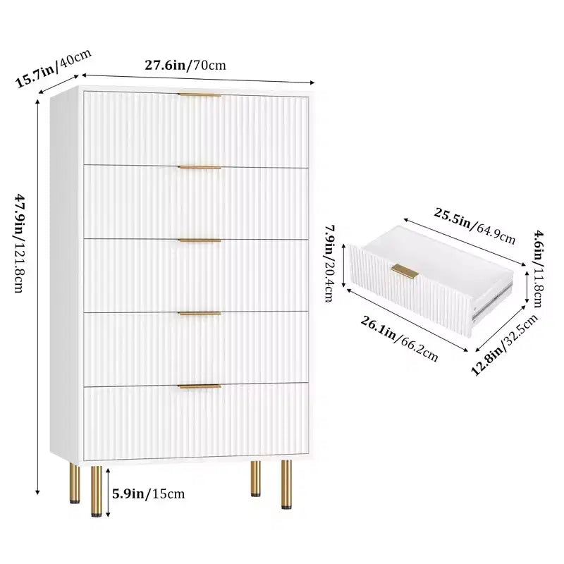 Commode en bois à 5 tiroirs larges