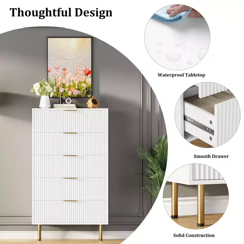 Commode en bois à 5 tiroirs larges