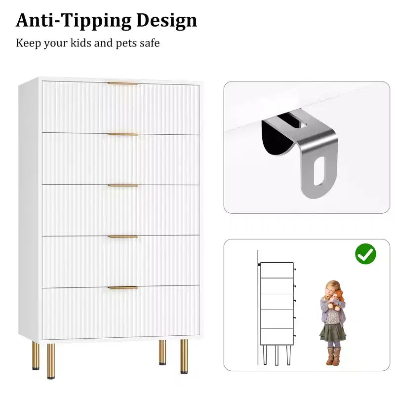 Commode en bois à 5 tiroirs larges