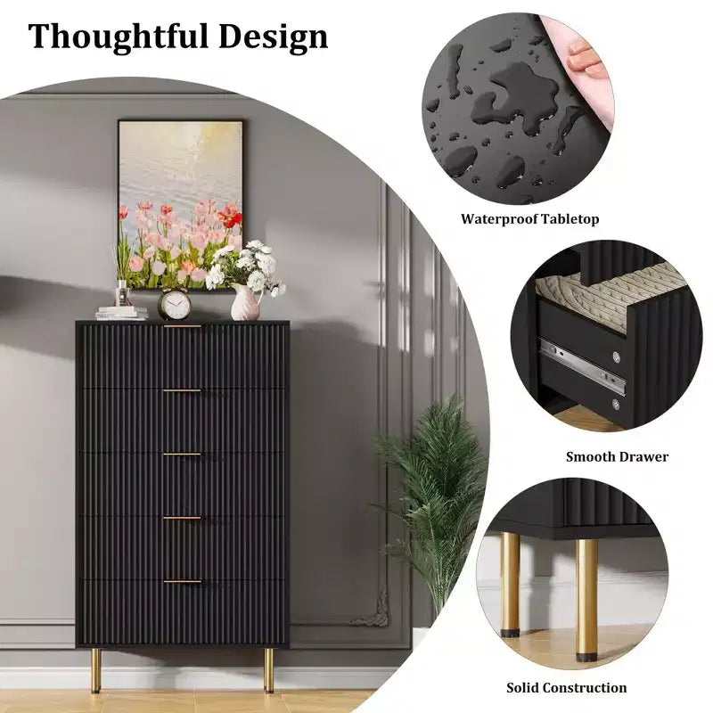 Commode en bois à 5 tiroirs larges