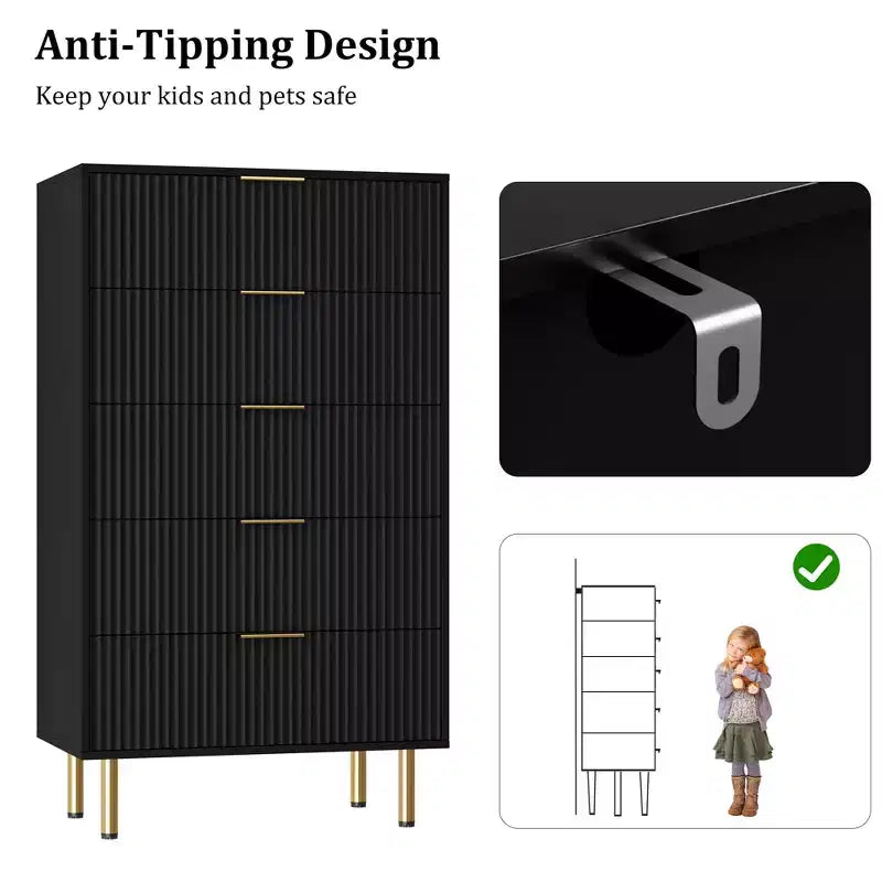Commode en bois à 5 tiroirs larges