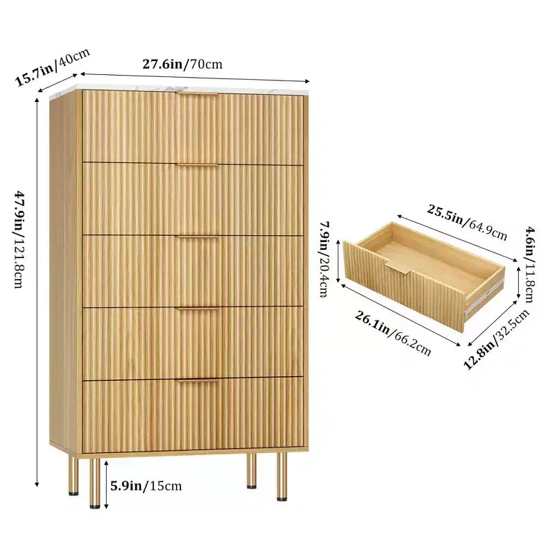 Commode en bois à 5 tiroirs larges