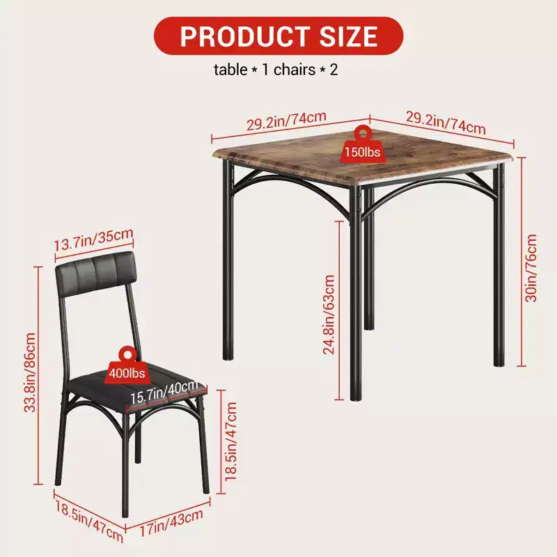 Ensemble table et chaises de salle à manger 2 personnes avec chaises rembourrées