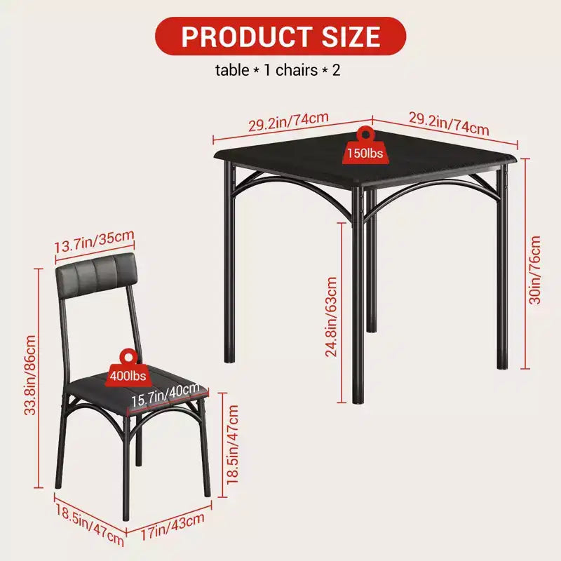 Ensemble table et chaises de salle à manger 2 personnes avec chaises rembourrées