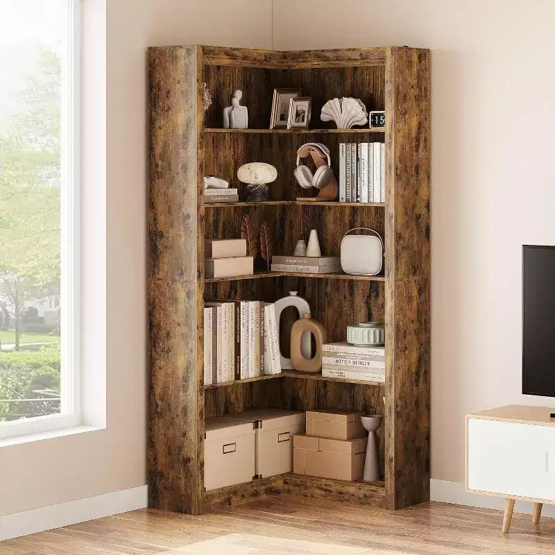 Étagère d'angle en forme de L de 182 cm – Étagère de présentation à 5 niveaux avec rangement