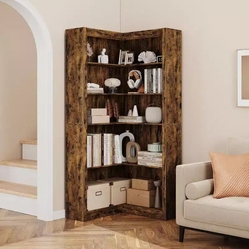Étagère d'angle en forme de L de 182 cm – Étagère de présentation à 5 niveaux avec rangement
