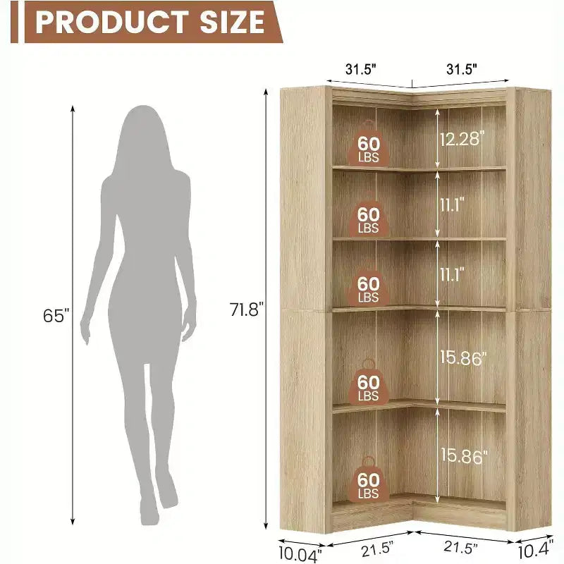 Étagère d'angle en forme de L de 182 cm – Étagère de présentation à 5 niveaux avec rangement