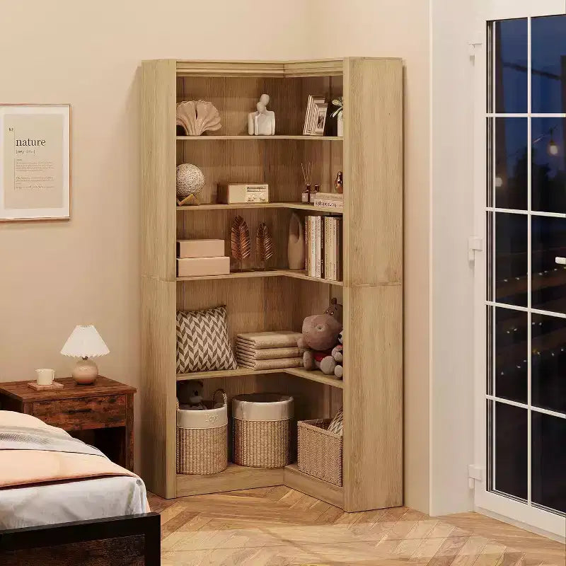 Étagère d'angle en forme de L de 182 cm – Étagère de présentation à 5 niveaux avec rangement