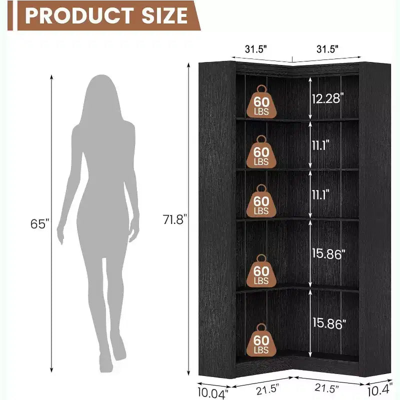 Étagère d'angle en forme de L de 182 cm – Étagère de présentation à 5 niveaux avec rangement