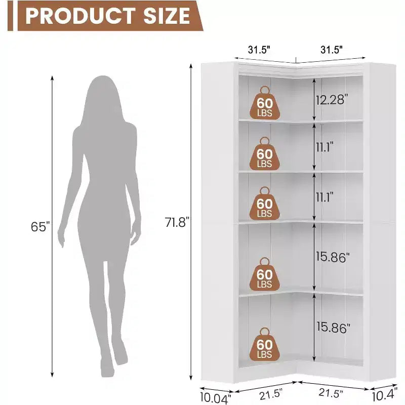 Étagère d'angle en forme de L de 182 cm – Étagère de présentation à 5 niveaux avec rangement