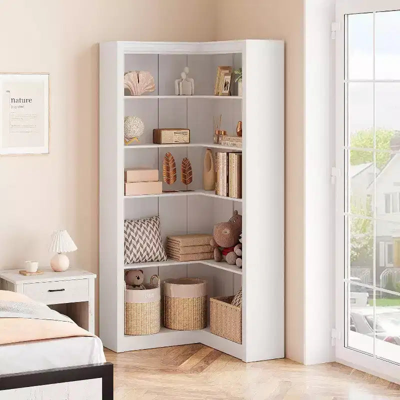 Étagère d'angle en forme de L de 182 cm – Étagère de présentation à 5 niveaux avec rangement