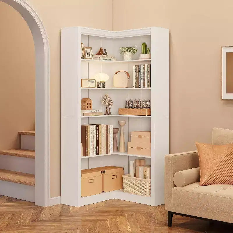 Étagère d'angle en forme de L de 182 cm – Étagère de présentation à 5 niveaux avec rangement