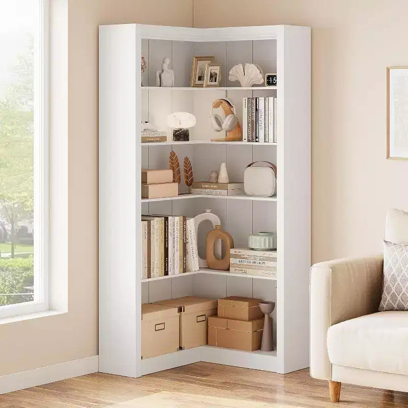 Étagère d'angle en forme de L de 182 cm – Étagère de présentation à 5 niveaux avec rangement