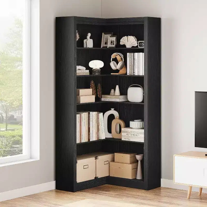 Étagère d'angle en forme de L de 182 cm – Étagère de présentation à 5 niveaux avec rangement