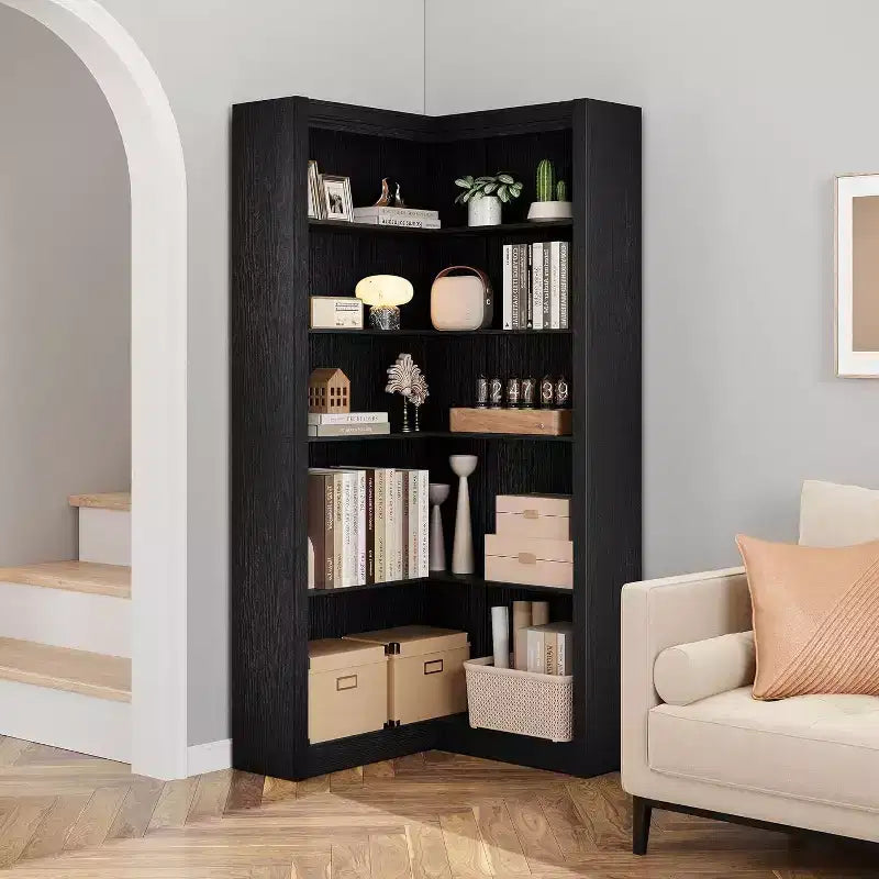Étagère d'angle en forme de L de 182 cm – Étagère de présentation à 5 niveaux avec rangement