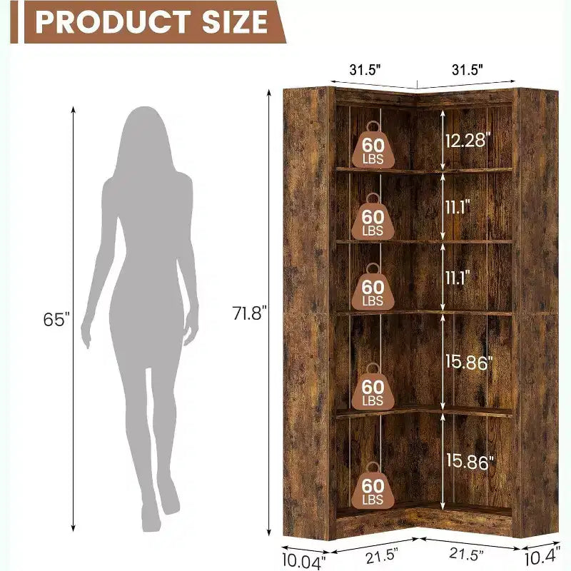 Étagère d'angle en forme de L de 182 cm – Étagère de présentation à 5 niveaux avec rangement