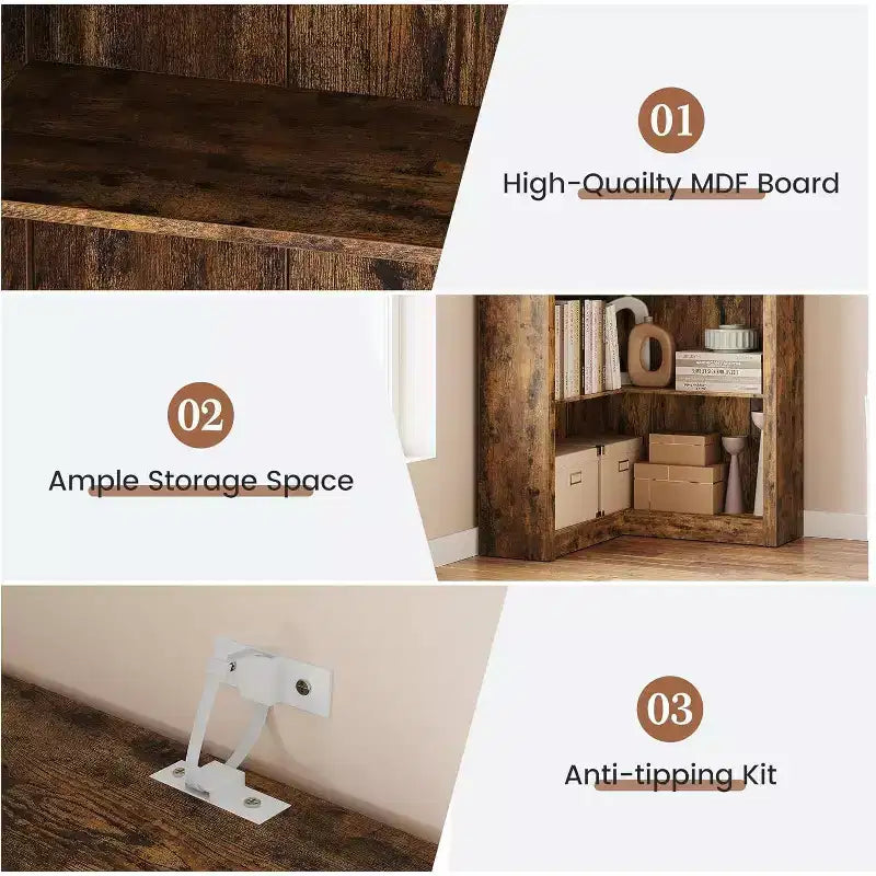 Étagère d'angle en forme de L de 182 cm – Étagère de présentation à 5 niveaux avec rangement