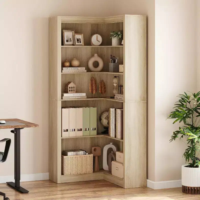 Étagère d'angle en forme de L de 182 cm – Étagère de présentation à 5 niveaux avec rangement