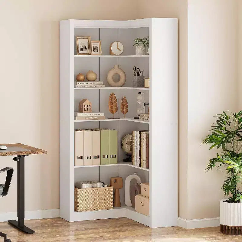 Étagère d'angle en forme de L de 182 cm – Étagère de présentation à 5 niveaux avec rangement