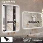 Miroir de salle de bain LED rétroéclairé 24 x 36 pouces avec fonction anti-buée