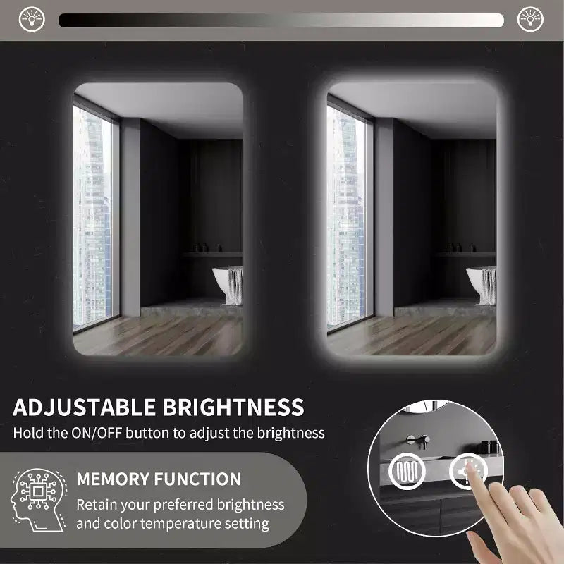 Miroir de salle de bain LED rétroéclairé 24 x 36 pouces avec fonction anti-buée