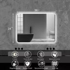 Miroir de salle de bain LED rétroéclairé 24 x 36 pouces avec fonction anti-buée