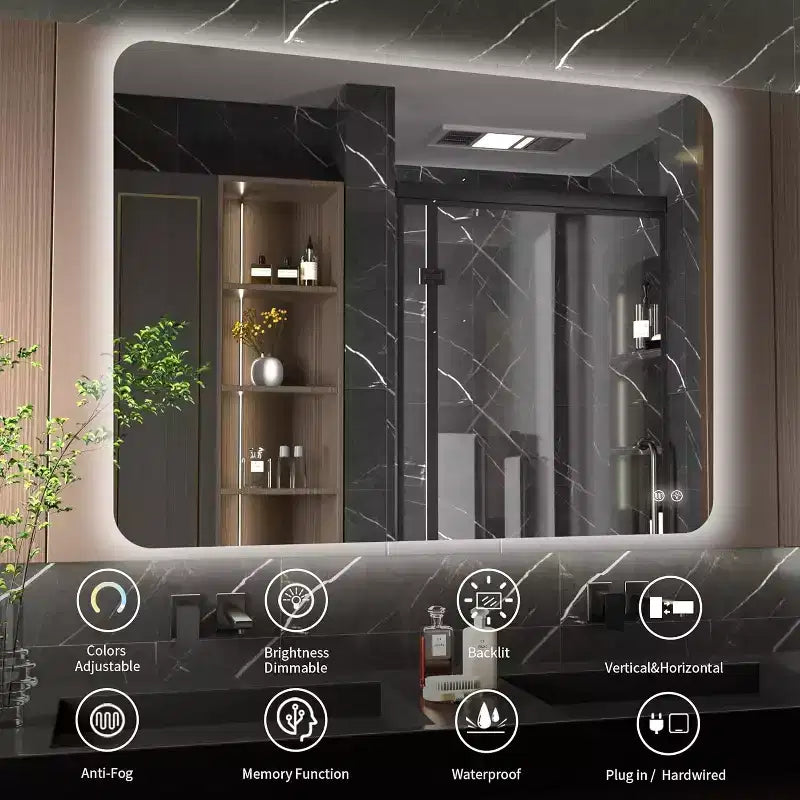 Miroir de salle de bain LED rétroéclairé 24 x 36 pouces avec fonction anti-buée