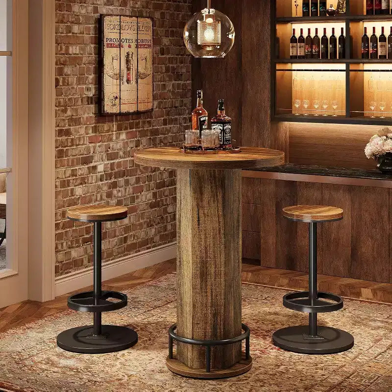 Table de bar ronde et 2 tabourets de bar Ensemble bistrot pour la cuisine et les petits espaces