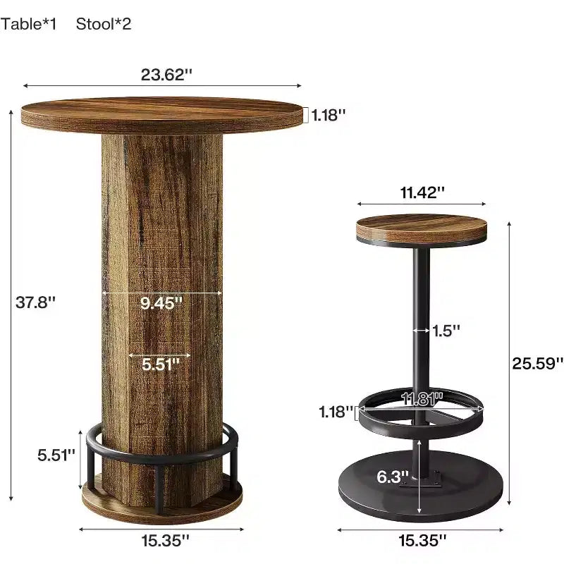 Table de bar ronde et 2 tabourets de bar Ensemble bistrot pour la cuisine et les petits espaces
