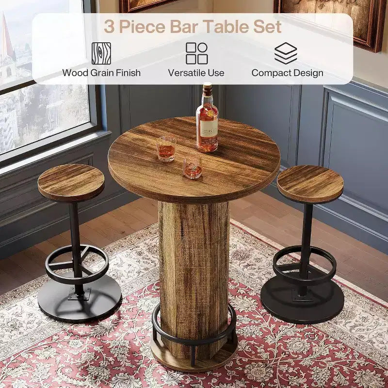 Table de bar ronde et 2 tabourets de bar Ensemble bistrot pour la cuisine et les petits espaces