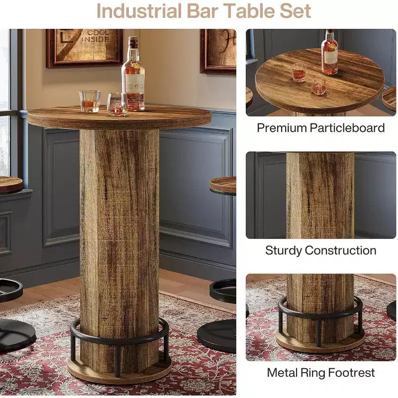 Table de bar ronde et 2 tabourets de bar Ensemble bistrot pour la cuisine et les petits espaces
