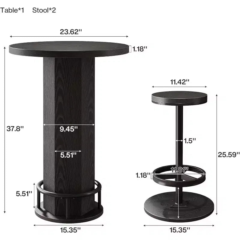 Table de bar ronde et 2 tabourets de bar Ensemble bistrot pour la cuisine et les petits espaces