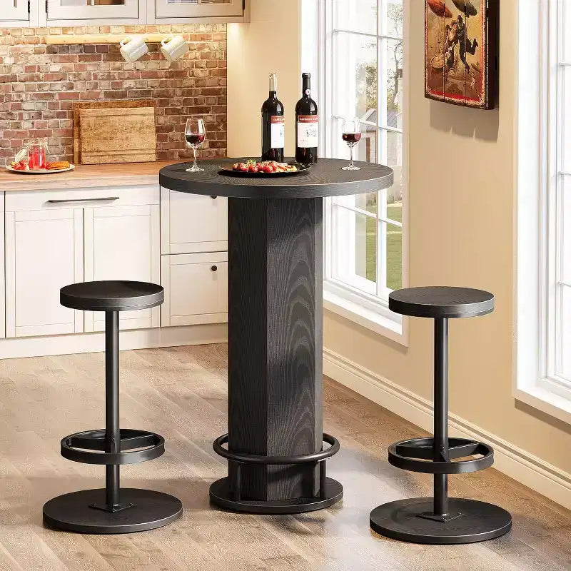 Table de bar ronde et 2 tabourets de bar Ensemble bistrot pour la cuisine et les petits espaces