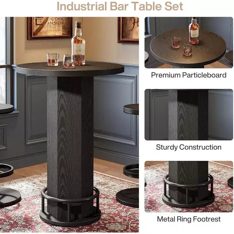 Table de bar ronde et 2 tabourets de bar Ensemble bistrot pour la cuisine et les petits espaces