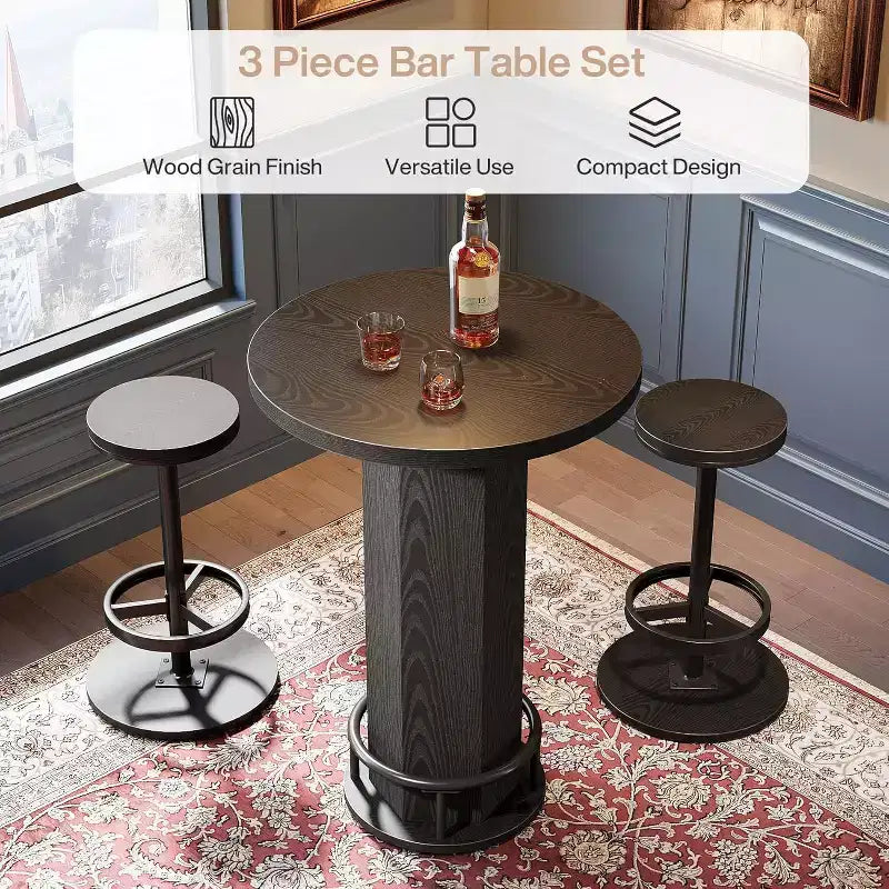 Table de bar ronde et 2 tabourets de bar Ensemble bistrot pour la cuisine et les petits espaces