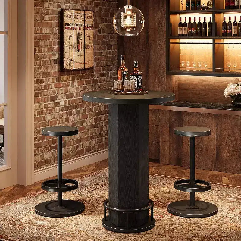 Table de bar ronde et 2 tabourets de bar Ensemble bistrot pour la cuisine et les petits espaces