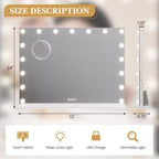 Miroir de courtoisie à LED avec loupe 3X, variateur tactile, éclairage 3 couleurs, chargement USB, à poser ou à fixer au mur, 45x58 cm, blanc
