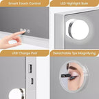 Miroir de courtoisie à LED avec loupe 3X, variateur tactile, éclairage 3 couleurs, chargement USB, à poser ou à fixer au mur, 45x58 cm, blanc