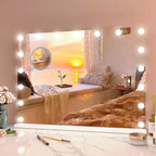 Miroir de courtoisie à LED avec loupe 3X, variateur tactile, éclairage 3 couleurs, chargement USB, à poser ou à fixer au mur, 45x58 cm, blanc