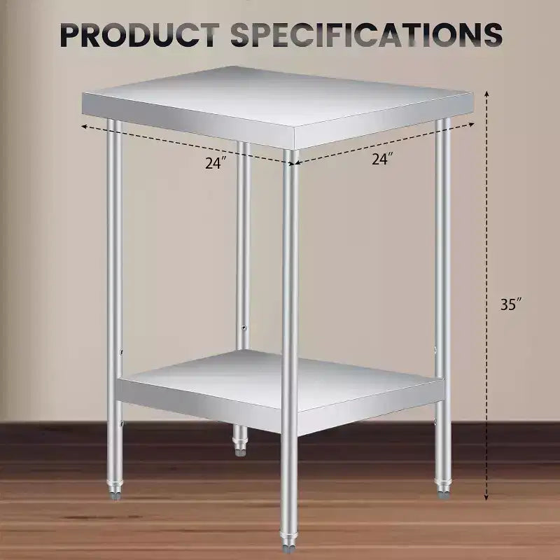 Table de travail en acier inoxydable avec roulettes verrouillables, table de préparation utilitaire en métal à 2 niveaux avec étagère inférieure réglable
