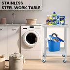 Table de travail en acier inoxydable avec roulettes verrouillables, table de préparation utilitaire en métal à 2 niveaux avec étagère inférieure réglable