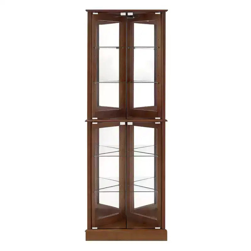 Vitrine d'angle avec 4 portes et étagères réglables en verre trempé