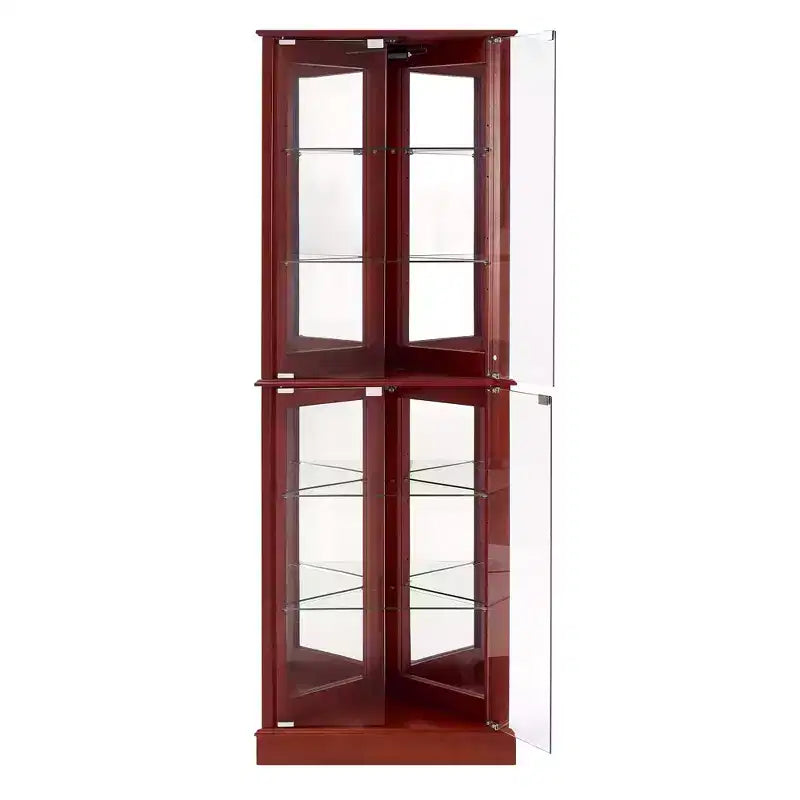 Vitrine d'angle avec 4 portes et étagères réglables en verre trempé