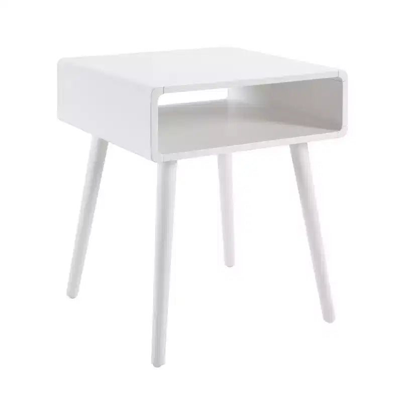 Table d'appoint avec étagère, Table d'appoint moderne du milieu du siècle avec niche ouverte, Bords incurvés et pieds fuselés